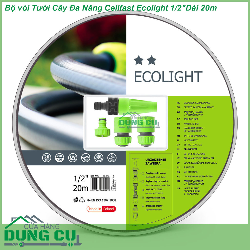 Bộ Ống Tưới,Vòi Tưới Cây Đa Năng Cellfast Ecolight 1/2″Dài 20m