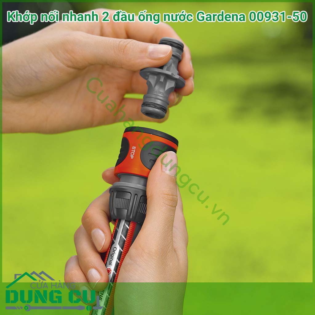 Khớp nối nhanh 2 đầu ống nước Gardena 00931-50 là phụ kiện chính hãng của Gardena. Trong trường hợp ống tưới của bạn bị ngắn, chỉ cút nối này, cuộn dây sẽ dễ dàng được nối dài