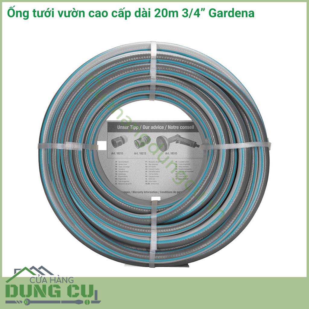 Dây ống tưới vườn Gardena có đường kính 19mm chịu được áp lực lớn đến 22Bar không bị gãy dập tắc nghẽn trong quá trình sử dụng lâu dài.