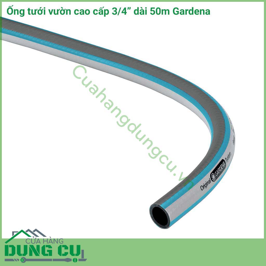 Dây Ống tưới vườn Gardena là ống dây dẫn nước có chiều dài 50m với đường kính ống 19mm đem đến sự bền bỉ, chắc chắn cho người sử dụng. Ống dây Gardena sử dụng vật liệu chất lượng cao, ít bị ảnh hưởng tia UV, chịu được áp lực 22 bar (22kg)