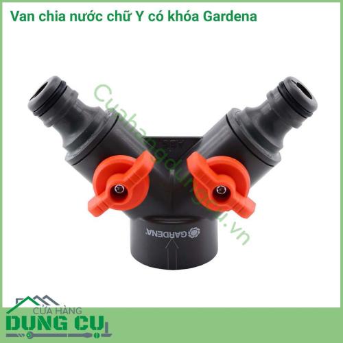 Van chia nước chữ y có khóa Gardena giúp chia nguồn nước cấp thành hai đường riêng biệt cấp nước cho hai khu vực cùng một thời điểm. Giúp thiết bị tưới của bạn hoạt động dễ dàng với thiết kế kết nối nhanh thông minh.