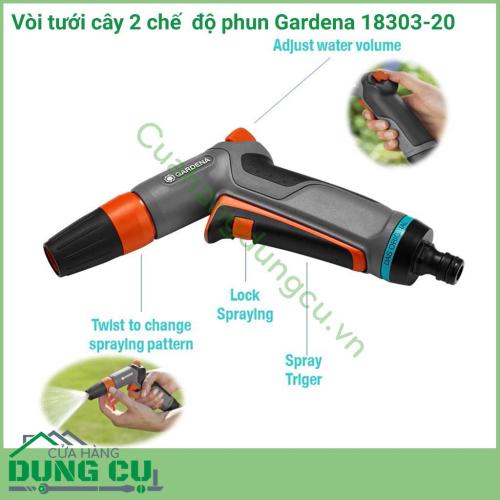 Vòi tưới cây 2 chế độ Gardena được thiết kế tay cầm dạng cò súng mang lại cảm giác nhẹ nhàng thoải mái khi điều chỉnh chế độ và sử dụng.