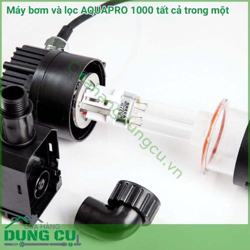 Máy bơm và lọc AQUAPRO 1000 sử dụng điện áp thấp an toàn cho người sử dụng. Công suất tiêu thụ 72w tiết kiệm điện. Tích hợp bộ lọc bằng đèn UV, lọc sinh học Bio media và lọc bọt biển.