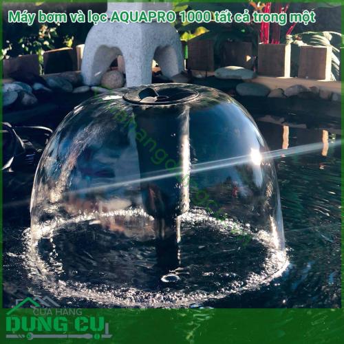 Máy bơm và lọc AQUAPRO 1000 sử dụng điện áp thấp an toàn cho người sử dụng. Công suất tiêu thụ 72w tiết kiệm điện. Tích hợp bộ lọc bằng đèn UV, lọc sinh học Bio media và lọc bọt biển.