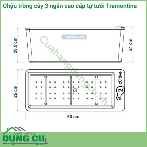 Chậu cây tự tưới 3 ngăn được sản xuất tại Brazil thuộc thương hiệu Tramontina. Sản phẩm được làm bằng chất liệu nhựa cao cấp, độ bền cao, nhỏ gọn và có chế độ tự tưới cao cấp.