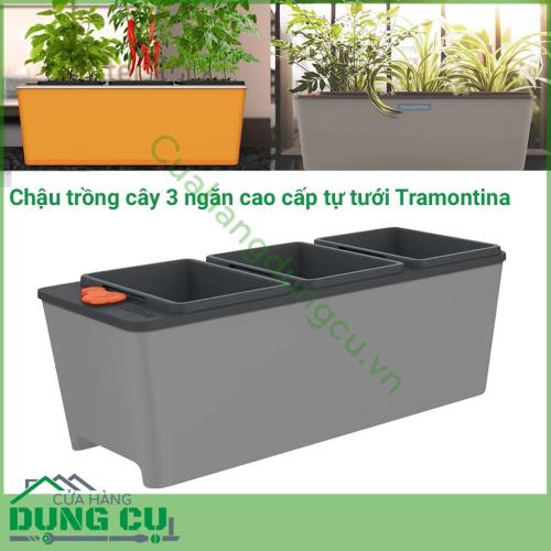 Chậu cây tự tưới 3 ngăn được sản xuất tại Brazil thuộc thương hiệu Tramontina. Sản phẩm được làm bằng chất liệu nhựa cao cấp, độ bền cao, nhỏ gọn và có chế độ tự tưới cao cấp.