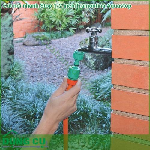Cút nối nhanh stop 1/2 inch Tramontina giúp kết nối, tháo lắp nhanh chóng, bền chặt 2 đầu ống nước. Chất liệu nhựa cao cấp đảm bảo độ bền cao