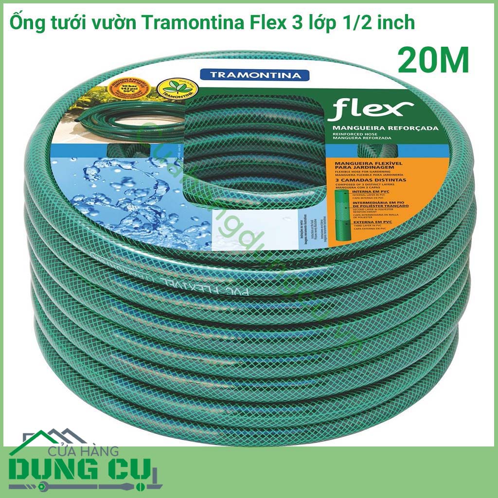Ống tưới vườn Flex 3 lớp Tramontina 20M được sản xuất tại Brazil thuộc thương hiệu Tramontina. Ống tưới Tramontina Flex là loại ống có độ chắc chắn, độ bền cao.