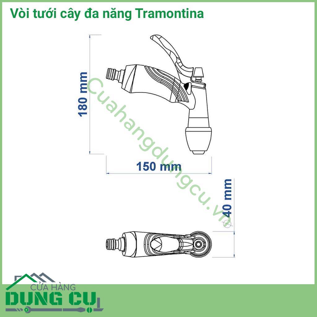 Vòi tưới cây đa năng Tramontina là sản phẩm được sản xuất với chất liệu chất lượng cao dùng cho tưới cây. Dùng để tưới vườn, phun xịt rửa xe và tưới rau rất tiện lợi.